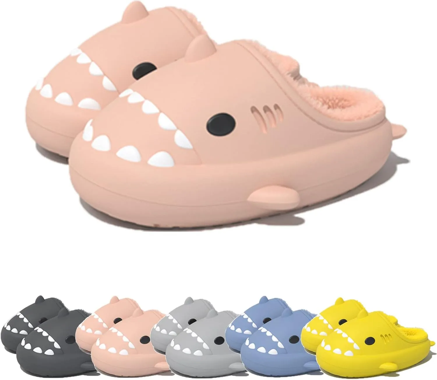 Winter Cloud Slides Shark Slippers Adults Cartoon Fuzzy Slippers Nonslip Soft Comfy Home Slippers (Pink,7,7.5,Men,5.5,6,Women,Medium)