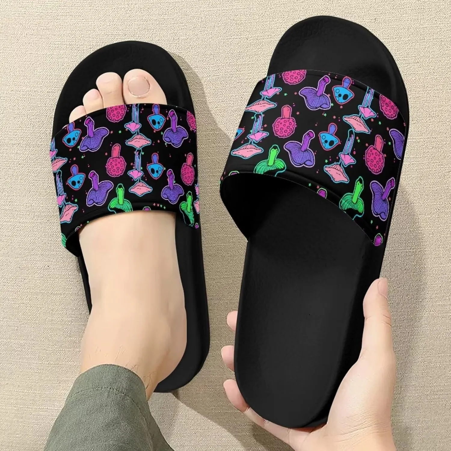 Women Casual Non-slip Slide Sandals, Open Toe House Sole Slipper Comfy Flat Slides Slipper for Bathroom Beach