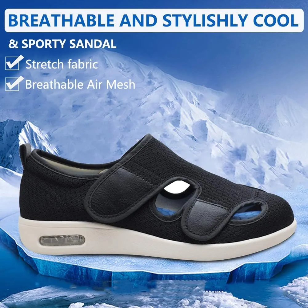 Women Diabetic Shoes, Adjustable Edema Comfy Sandal, Extra Wide Walking Memory Foam Slippers Closed Toe Easy On/Off for Elderly Swollen Bandaged Feet Indoor/Outdoor