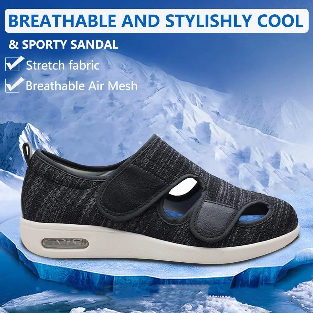 Women Diabetic Shoes, Adjustable Edema Comfy Sandal, Extra Wide Walking Memory Foam Slippers Closed Toe Easy On/Off for Elderly Swollen Bandaged Feet Indoor/Outdoor