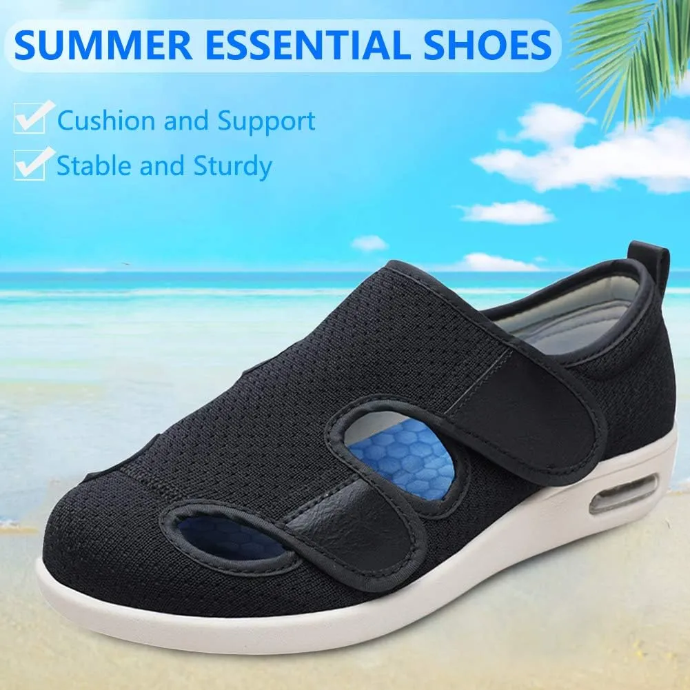 Women Diabetic Shoes, Adjustable Edema Comfy Sandal, Extra Wide Walking Memory Foam Slippers Closed Toe Easy On/Off for Elderly Swollen Bandaged Feet Indoor/Outdoor