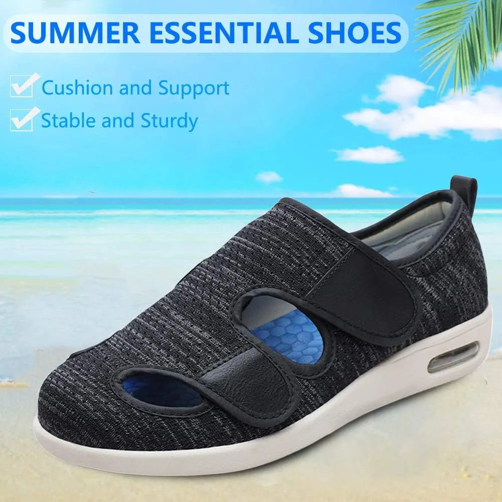 Women Diabetic Shoes, Adjustable Edema Comfy Sandal, Extra Wide Walking Memory Foam Slippers Closed Toe Easy On/Off for Elderly Swollen Bandaged Feet Indoor/Outdoor