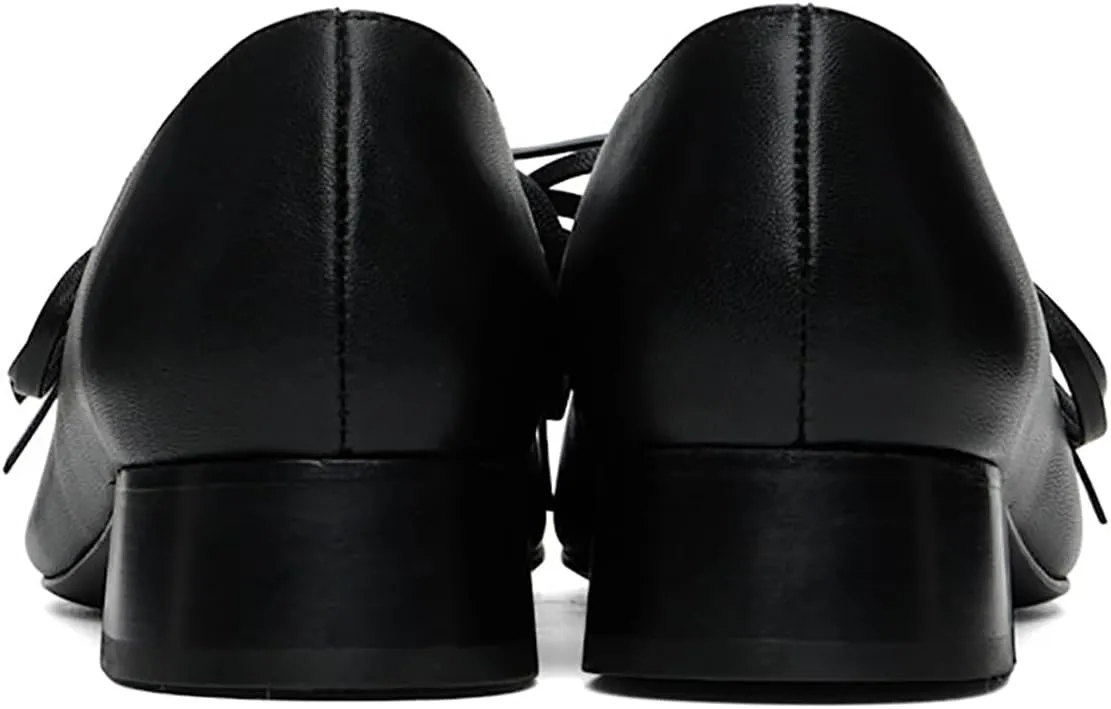 Women Low Chunky Heel Pumps Square Toe Bow Dress Pumps Lace Up Comfort 1 inch Block Heel Dress Shoes Slip On Chic Cute Basic Office Ladies Loafer Shoes Party Dating 4-11 M US