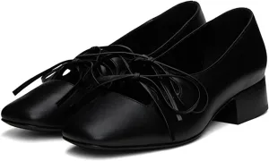 Women Low Chunky Heel Pumps Square Toe Bow Dress Pumps Lace Up Comfort 1 inch Block Heel Dress Shoes Slip On Chic Cute Basic Office Ladies Loafer Shoes Party Dating 4-11 M US