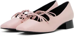 Women Low Chunky Heel Pumps Square Toe Bow Dress Pumps Lace Up Comfort 1 inch Block Heel Dress Shoes Slip On Chic Cute Basic Office Ladies Loafer Shoes Party Dating 4-11 M US