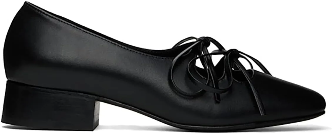 Women Low Chunky Heel Pumps Square Toe Bow Dress Pumps Lace Up Comfort 1 inch Block Heel Dress Shoes Slip On Chic Cute Basic Office Ladies Loafer Shoes Party Dating 4-11 M US