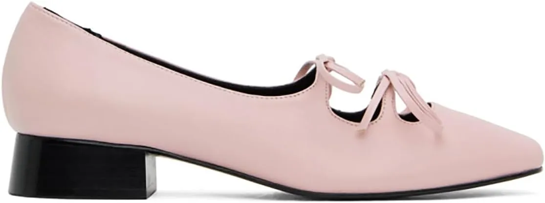 Women Low Chunky Heel Pumps Square Toe Bow Dress Pumps Lace Up Comfort 1 inch Block Heel Dress Shoes Slip On Chic Cute Basic Office Ladies Loafer Shoes Party Dating 4-11 M US