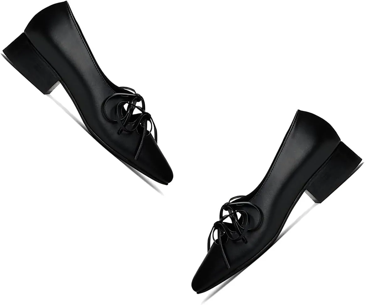 Women Low Chunky Heel Pumps Square Toe Bow Dress Pumps Lace Up Comfort 1 inch Block Heel Dress Shoes Slip On Chic Cute Basic Office Ladies Loafer Shoes Party Dating 4-11 M US