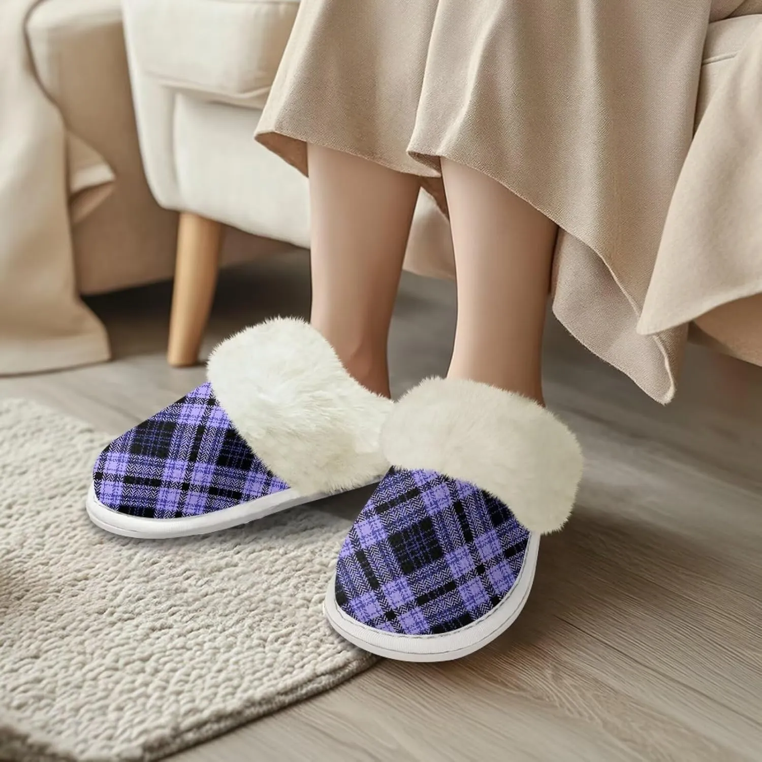 Women Novelty Print Fuzzy Slippers Winter Casual Slip-on Indoor Shoes Warm Cozy House Slipper Bedroom Slippers