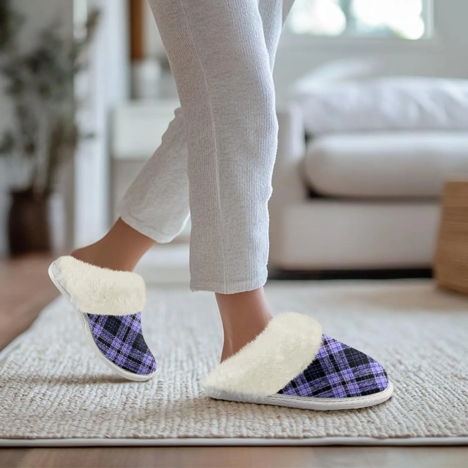 Women Novelty Print Fuzzy Slippers Winter Casual Slip-on Indoor Shoes Warm Cozy House Slipper Bedroom Slippers