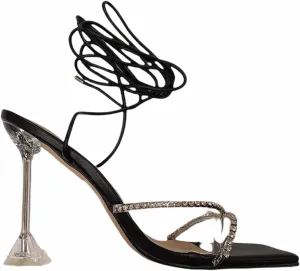 Women square toe lace up stiletto high heel gladiator sandals