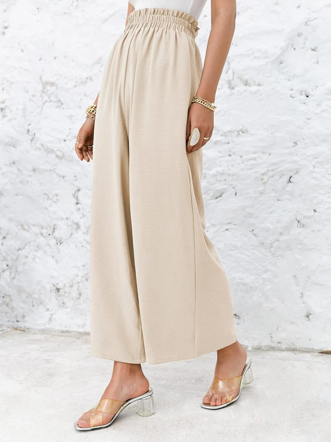 Women's Boho High Waisted Palazzo Pants Summer Beach Wide Leg Flowy Pants