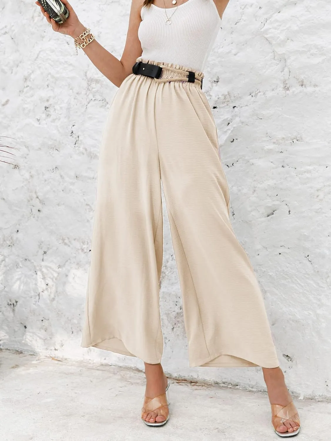 Women's Boho High Waisted Palazzo Pants Summer Beach Wide Leg Flowy Pants