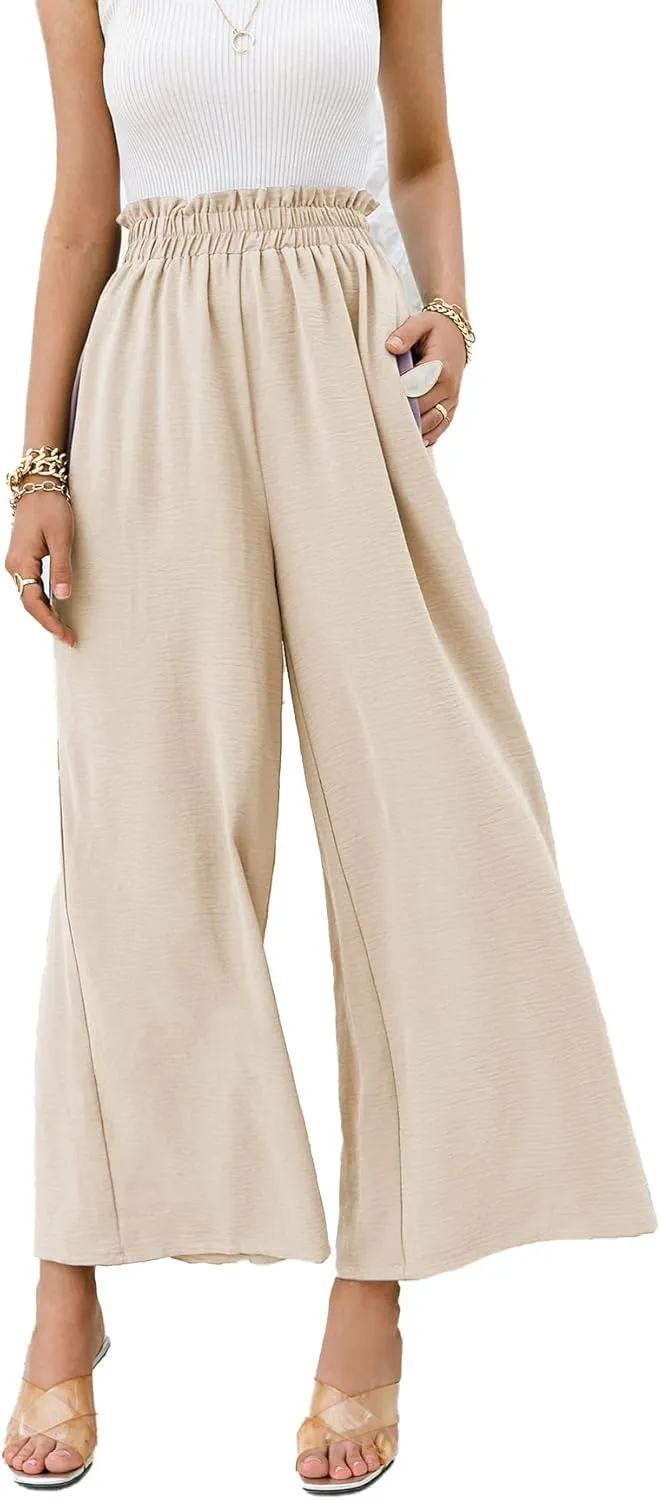Women's Boho High Waisted Palazzo Pants Summer Beach Wide Leg Flowy Pants