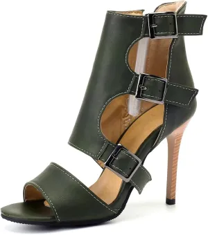 Women's Buckle Ankle Strappy Dressy Heeled Sandals Open Toe Gladiator Side Zip Stilettos High Heel Party Sandal