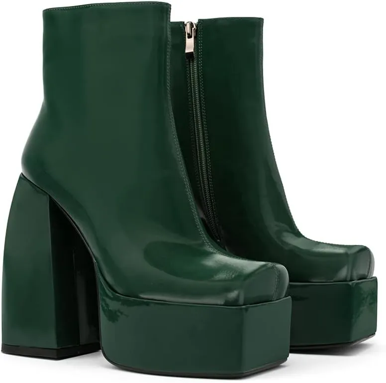 Women's Chunky Platform Boots - Black, All-Season, Ankle-High, Pull-On, Faux Leather, Casual, SMBT22001