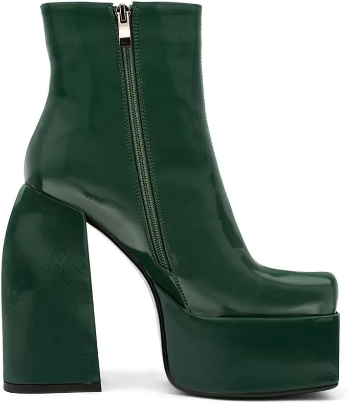 Women's Chunky Platform Boots - Black, All-Season, Ankle-High, Pull-On, Faux Leather, Casual, SMBT22001