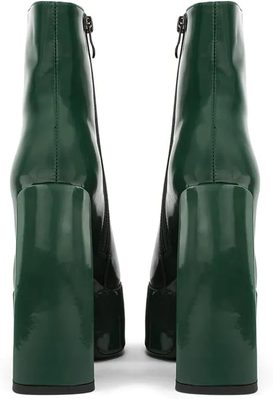 Women's Chunky Platform Boots - Black, All-Season, Ankle-High, Pull-On, Faux Leather, Casual, SMBT22001