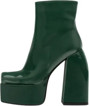 Women's Chunky Platform Boots - Black, All-Season, Ankle-High, Pull-On, Faux Leather, Casual, SMBT22001