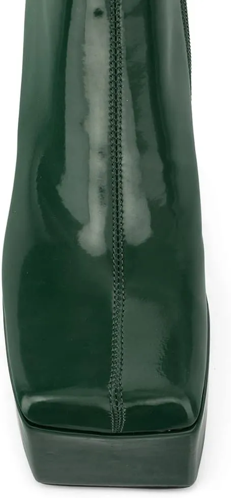 Women's Chunky Platform Boots - Black, All-Season, Ankle-High, Pull-On, Faux Leather, Casual, SMBT22001