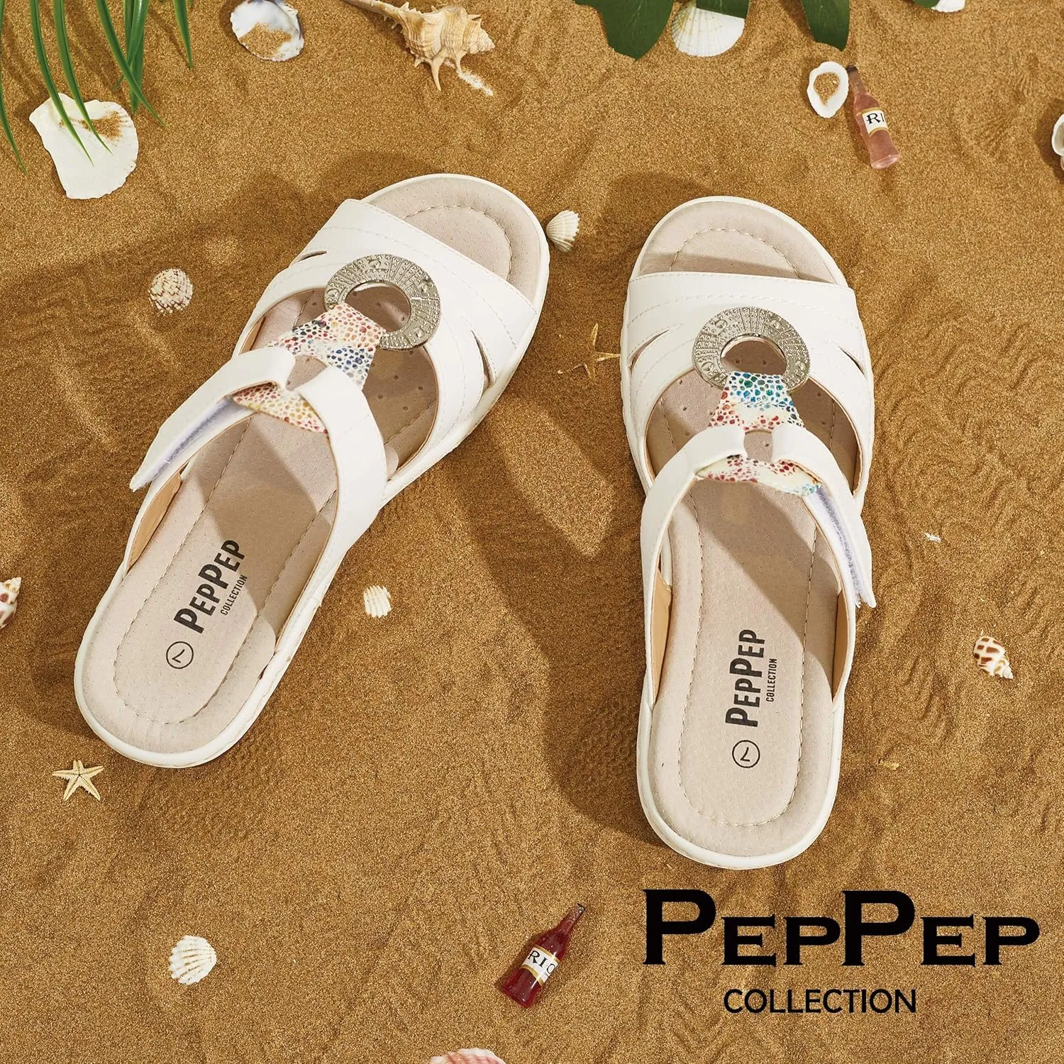 Women's Comfortable Low Wedge Slide Sandals – Dressy Slip-On with Soft Leather, Arch Support, Adjustable Straps & Memory Foam (Orthopedic Friendly)