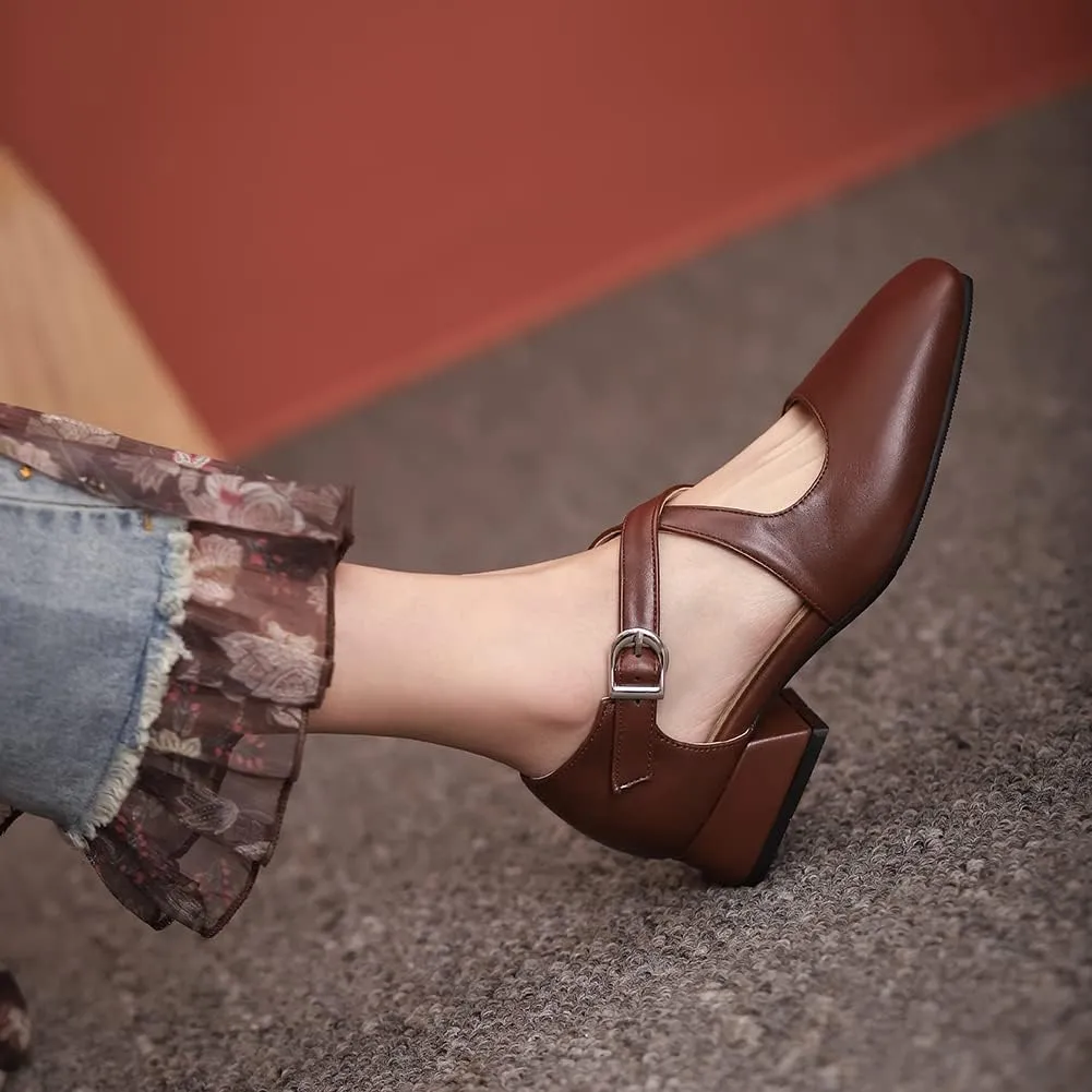 Womens Cross-tied Court Shoes Square Toe Low Block Heel Pumps Ladies Ankle Strap Sandals