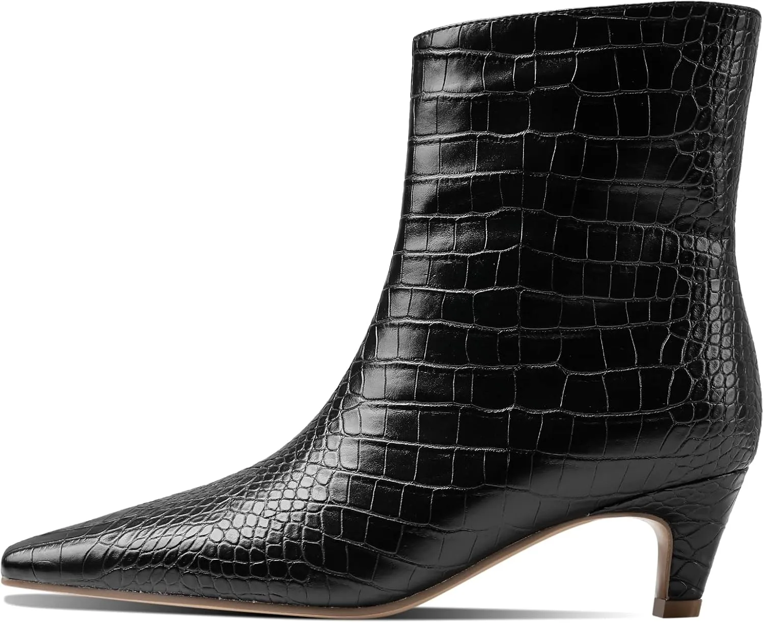 Women's Fashion Low Heel Ankle Boots Square Toe Slip On Kitten Heel Bootie Crocodile Animal Print Faux Suede Matte Leather 2 Inches Heel Party Boots