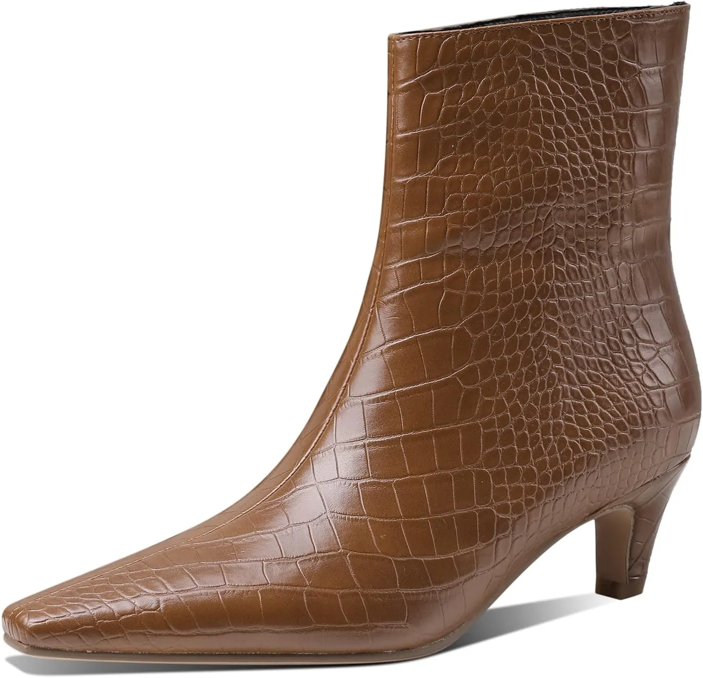 Women's Fashion Low Heel Ankle Boots Square Toe Slip On Kitten Heel Bootie Crocodile Animal Print Faux Suede Matte Leather 2 Inches Heel Party Boots