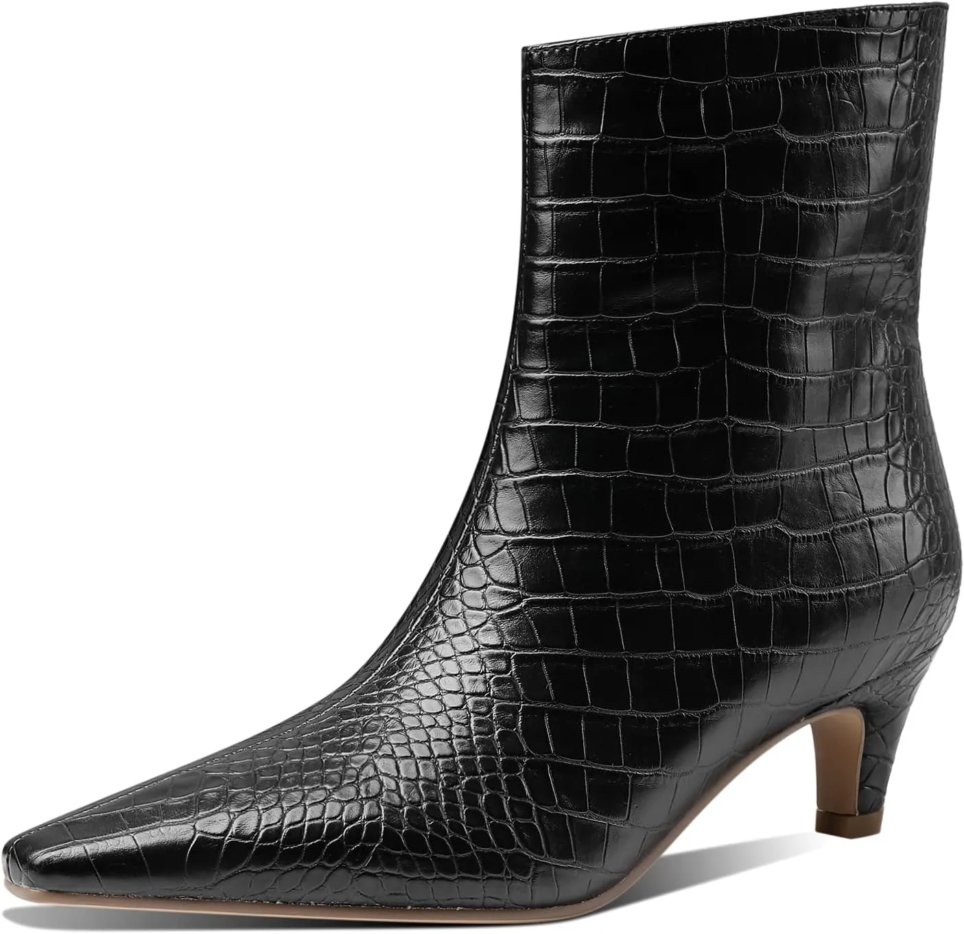 Women's Fashion Low Heel Ankle Boots Square Toe Slip On Kitten Heel Bootie Crocodile Animal Print Faux Suede Matte Leather 2 Inches Heel Party Boots