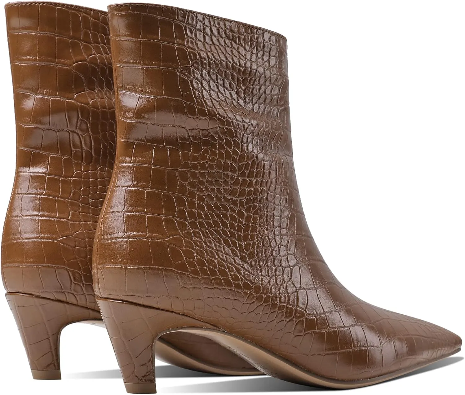 Women's Fashion Low Heel Ankle Boots Square Toe Slip On Kitten Heel Bootie Crocodile Animal Print Faux Suede Matte Leather 2 Inches Heel Party Boots