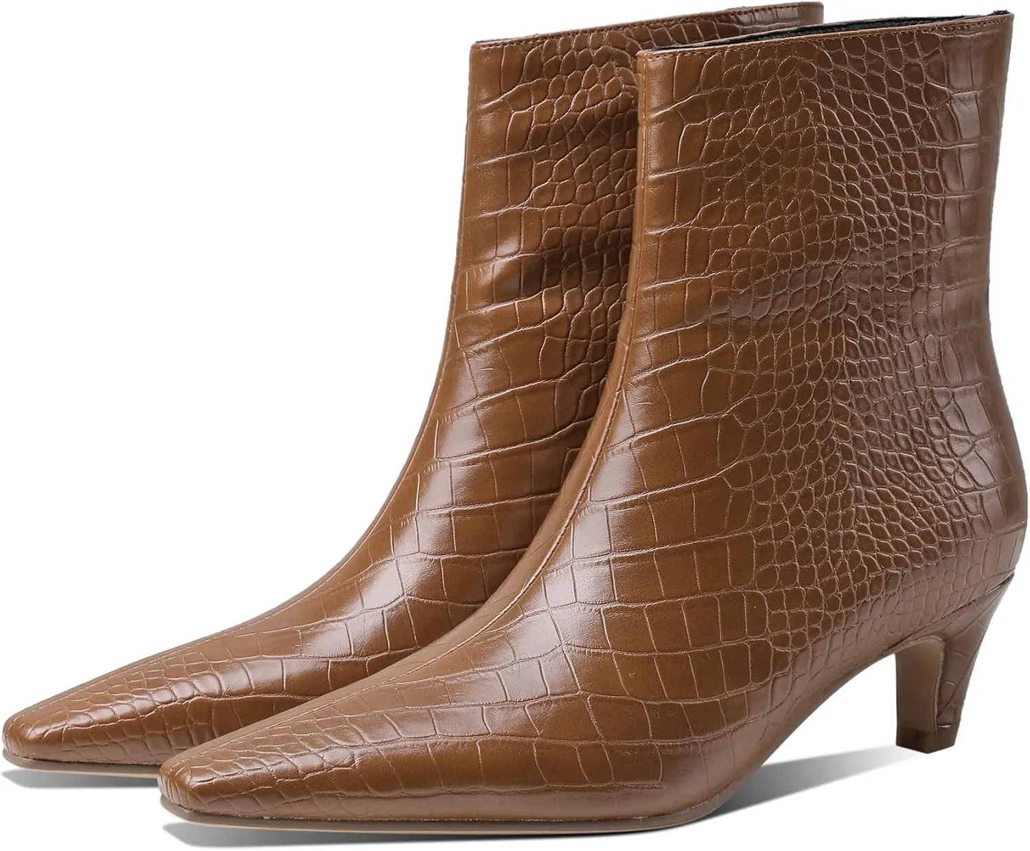 Women's Fashion Low Heel Ankle Boots Square Toe Slip On Kitten Heel Bootie Crocodile Animal Print Faux Suede Matte Leather 2 Inches Heel Party Boots