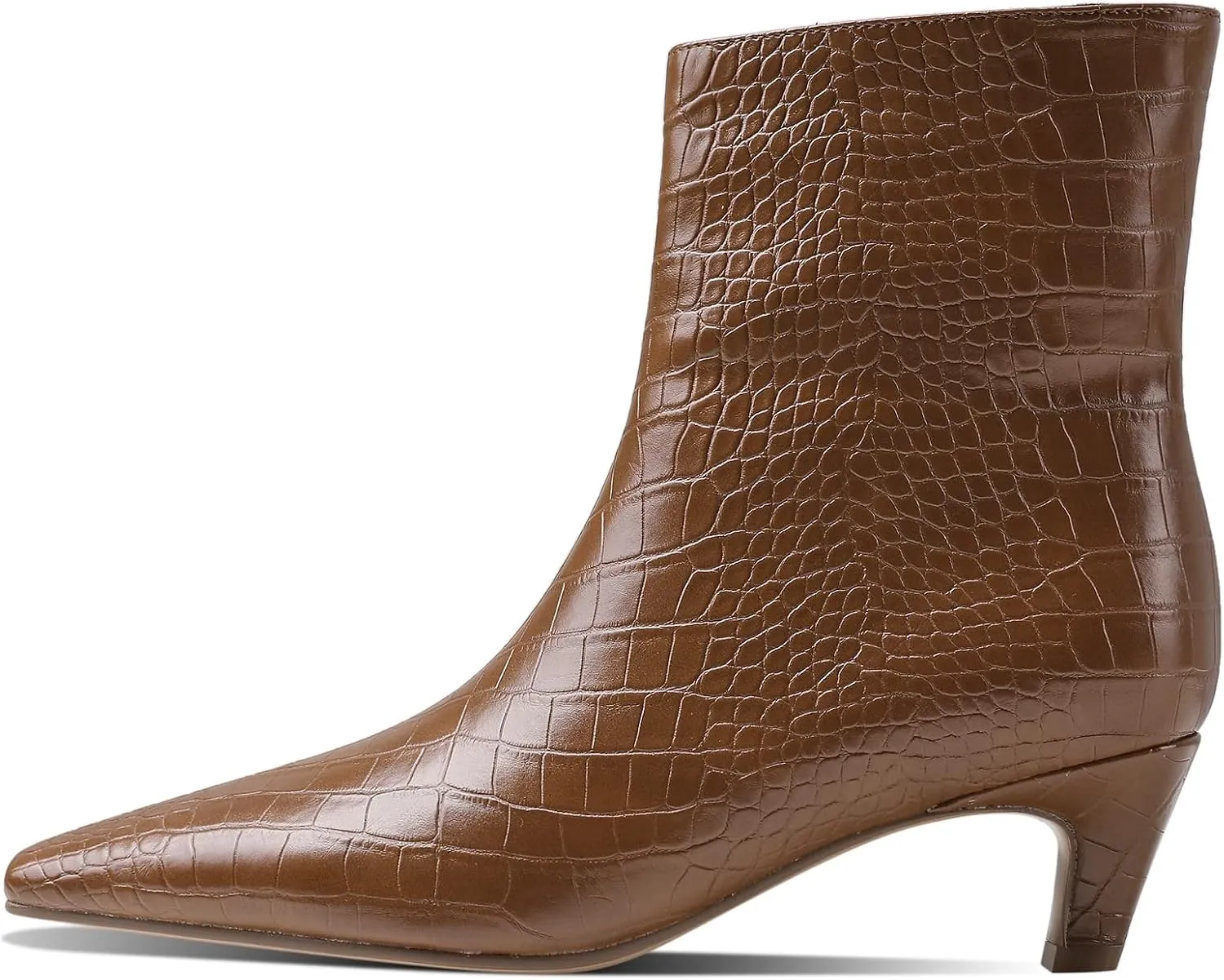 Women's Fashion Low Heel Ankle Boots Square Toe Slip On Kitten Heel Bootie Crocodile Animal Print Faux Suede Matte Leather 2 Inches Heel Party Boots