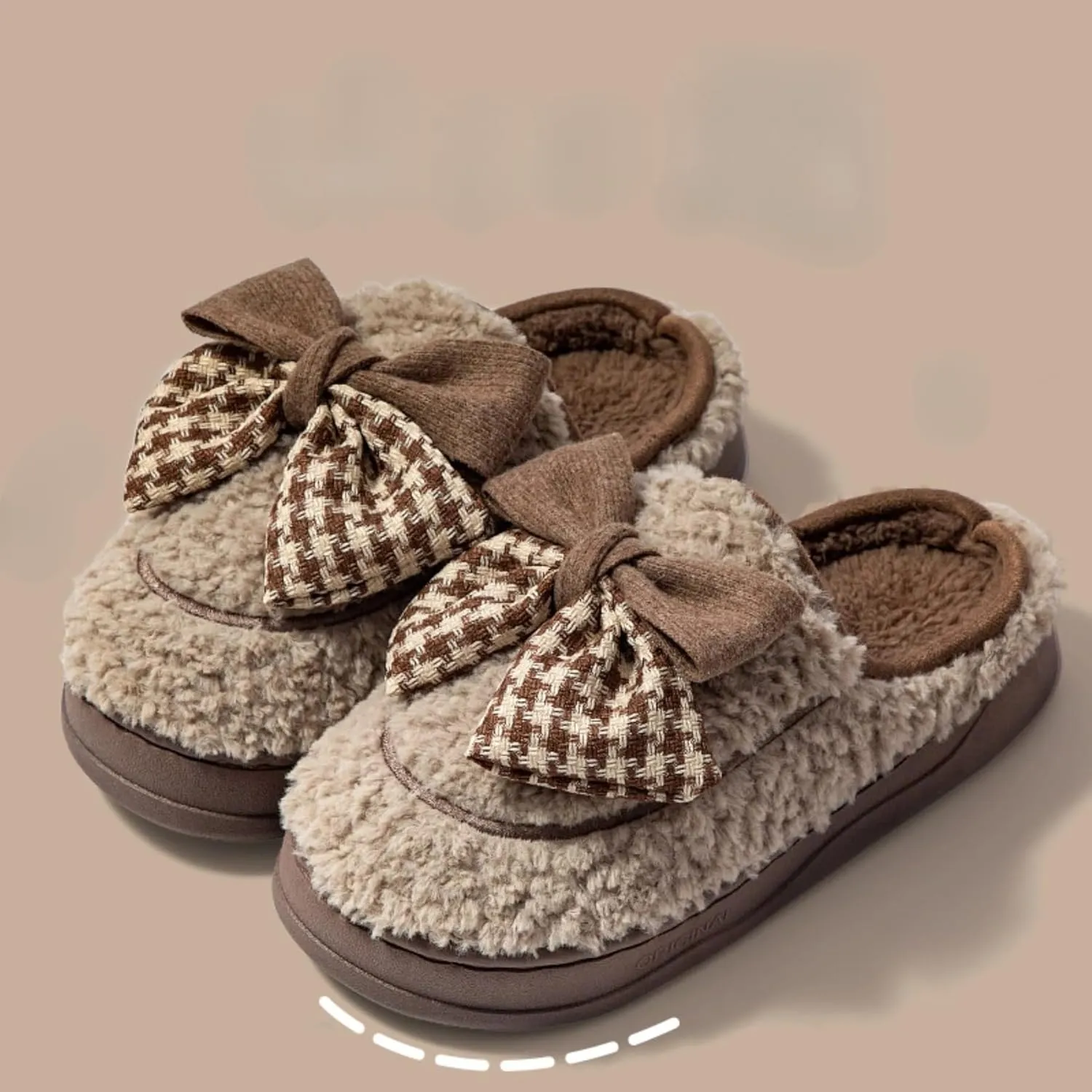 Women's Fleece Bow House Slippers Soft Plush Comfy Cozy Slip On Indoor Slipper with Bows Winter Warm Cute Bow Tie Fuzzy Bedroom Shoes Non Slip