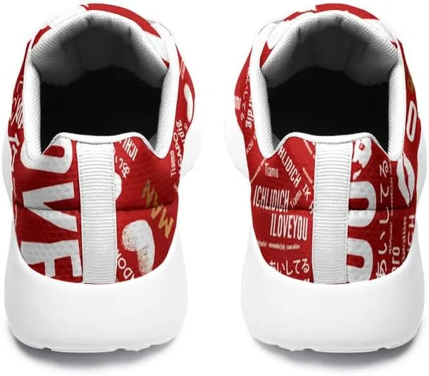 Womens Floral Walking Shoes Love Heart Print Mesh Breathable Comfort Walking Sneaker Sports Athletic Training Tennis Shoes
