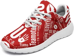 Womens Floral Walking Shoes Love Heart Print Mesh Breathable Comfort Walking Sneaker Sports Athletic Training Tennis Shoes