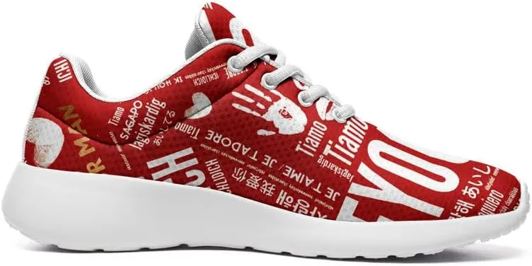 Womens Floral Walking Shoes Love Heart Print Mesh Breathable Comfort Walking Sneaker Sports Athletic Training Tennis Shoes