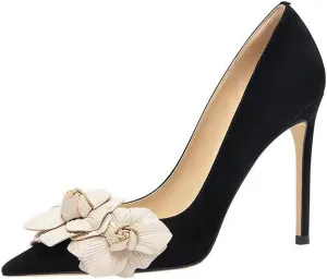 Women's French Elegance Flowers High Heel Pumps Sexy Pointed Toe Stilettos Evening Dress Heels