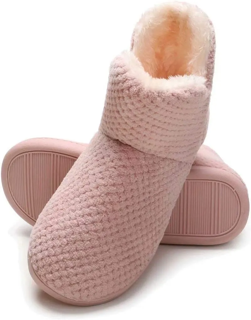 Women's furry Bootie Slippers Comfy Warm House Slippers with Plush Faux Fur Lining Outdoor Indoor