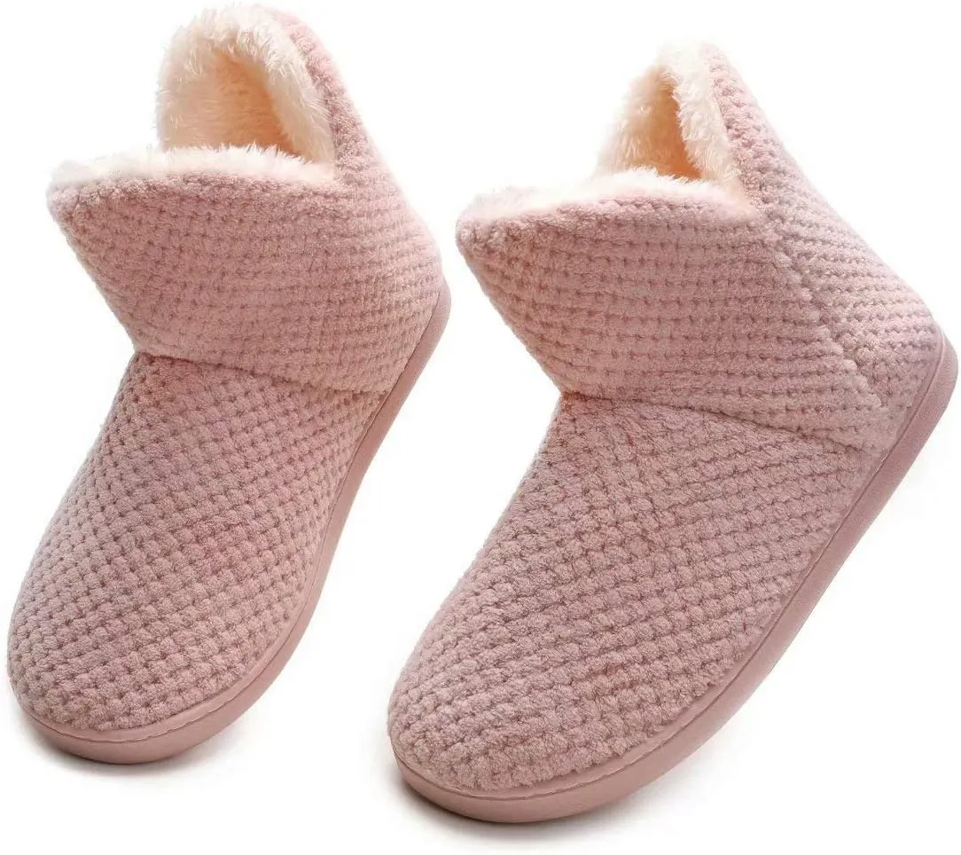 Women's furry Bootie Slippers Comfy Warm House Slippers with Plush Faux Fur Lining Outdoor Indoor