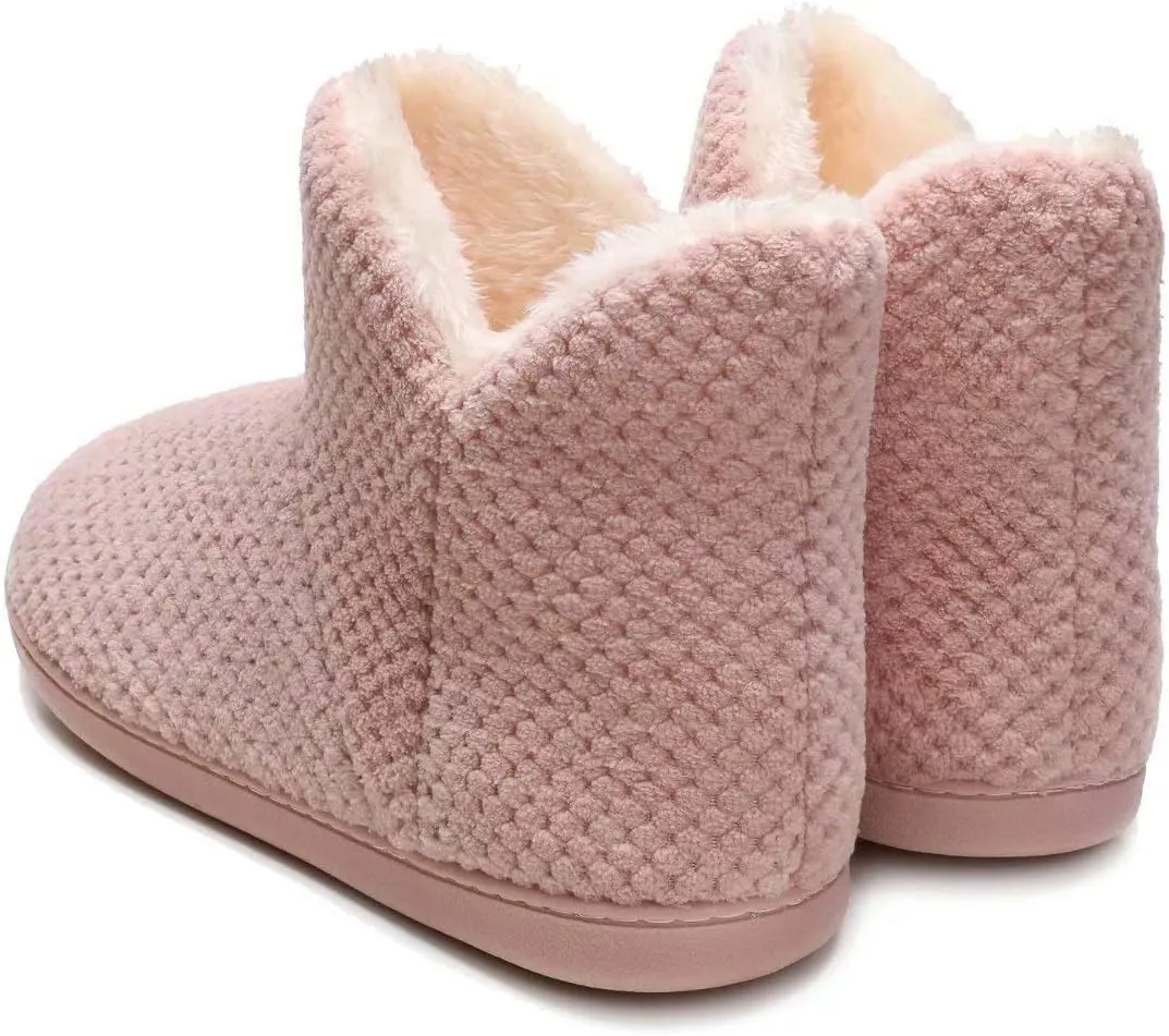 Women's furry Bootie Slippers Comfy Warm House Slippers with Plush Faux Fur Lining Outdoor Indoor