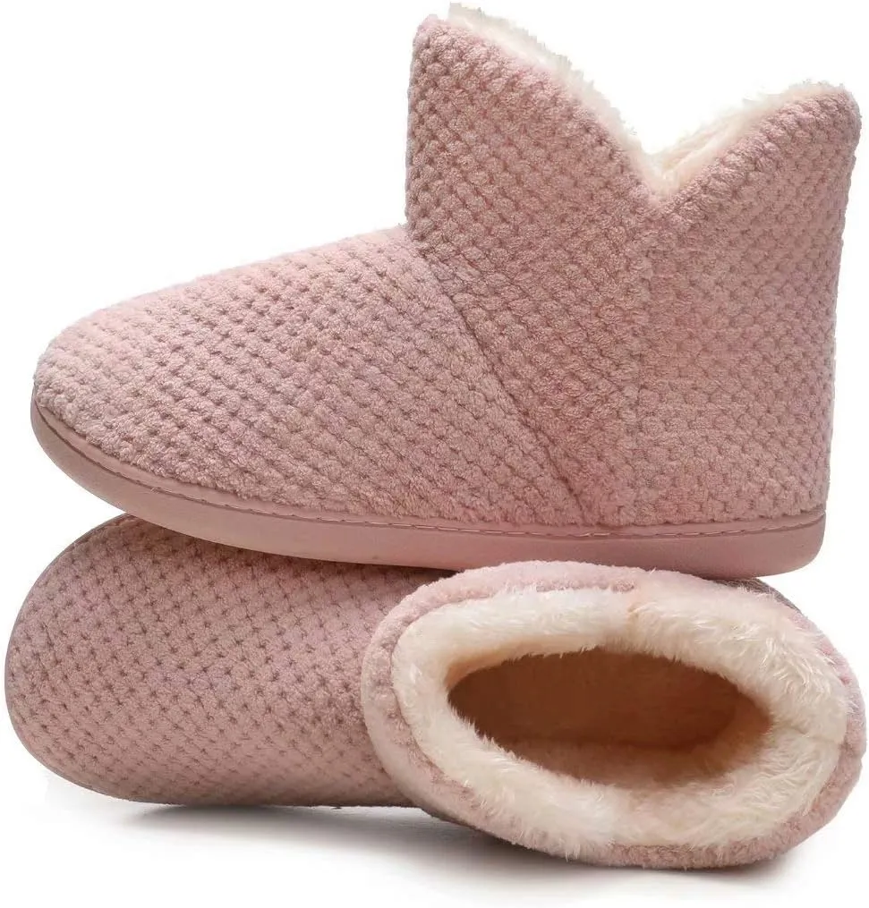 Women's furry Bootie Slippers Comfy Warm House Slippers with Plush Faux Fur Lining Outdoor Indoor