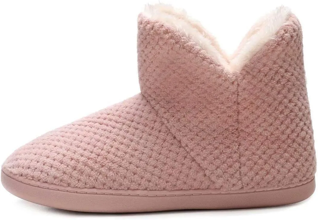 Women's furry Bootie Slippers Comfy Warm House Slippers with Plush Faux Fur Lining Outdoor Indoor