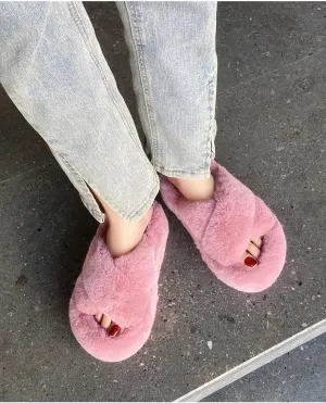Women’s Fuzzy Memory Foam Slippers Soft House Slippers Cross Band Cozy Plush Furry Warm Home Slippers Fluffy Open Toe House Shoes Comfy Indoor Outdoor Slide Slipper Best Gift Idea