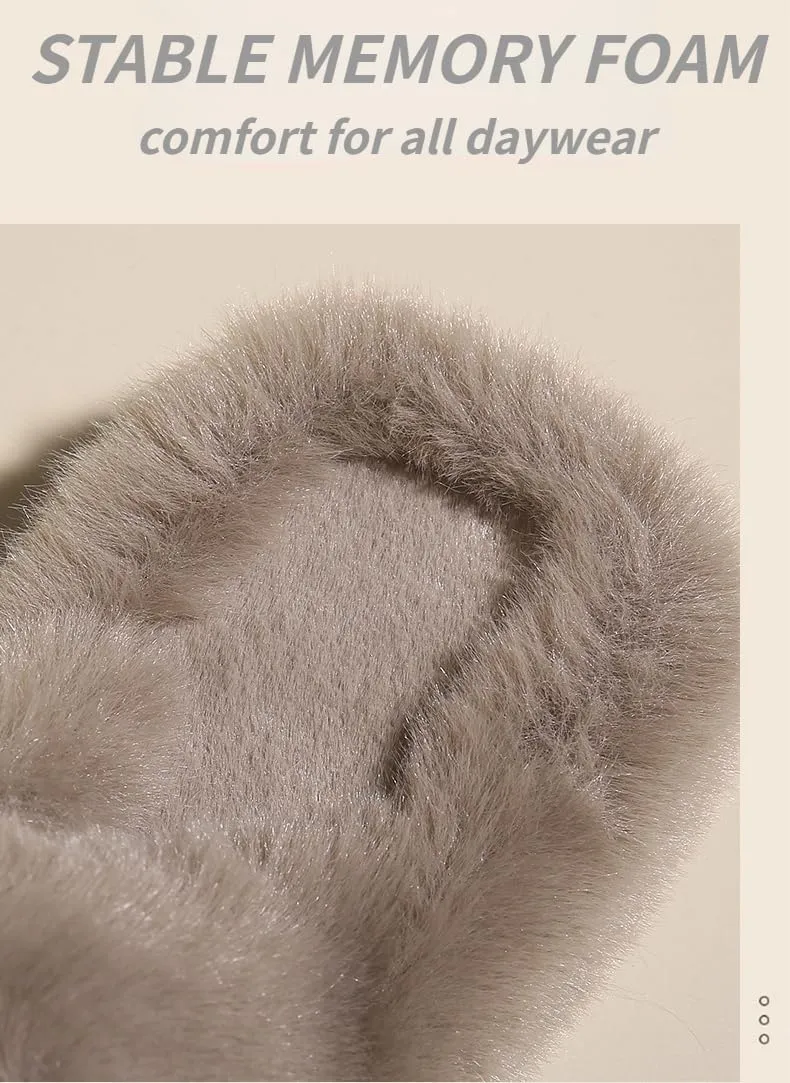 Women’s Fuzzy Memory Foam Slippers Soft House Slippers Cross Band Cozy Plush Furry Warm Home Slippers Fluffy Open Toe House Shoes Comfy Indoor Outdoor Slide Slipper Best Gift Idea