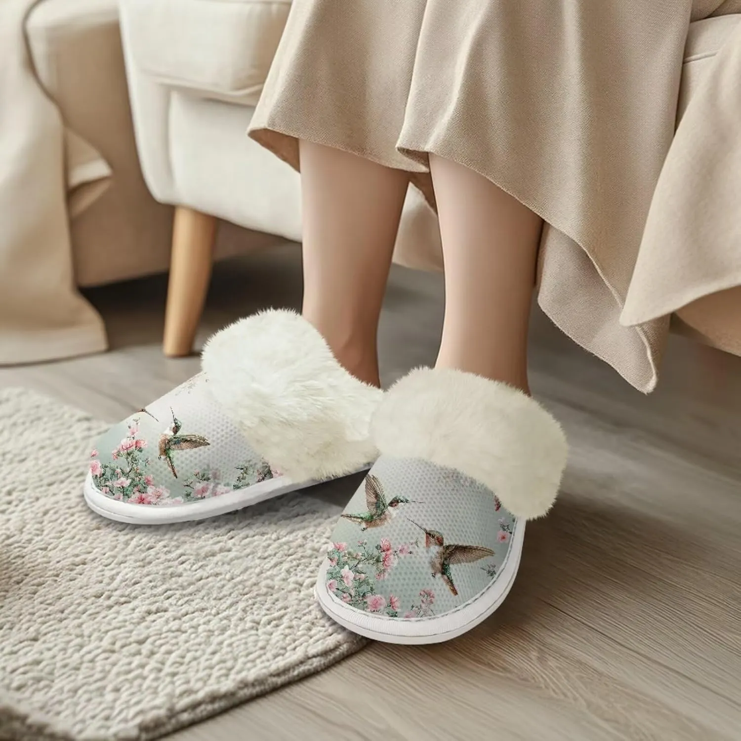 Women's Fuzzy Slip-on Slippers Cozy Lightweight House Slippers Non Slip Home Slippers Warm Winter Indoor Bedroom Slippers