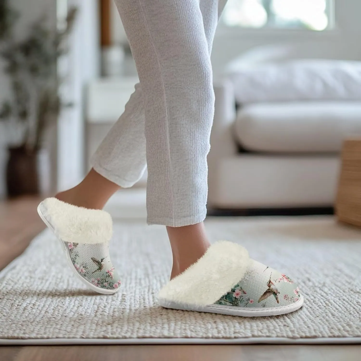 Women's Fuzzy Slip-on Slippers Cozy Lightweight House Slippers Non Slip Home Slippers Warm Winter Indoor Bedroom Slippers