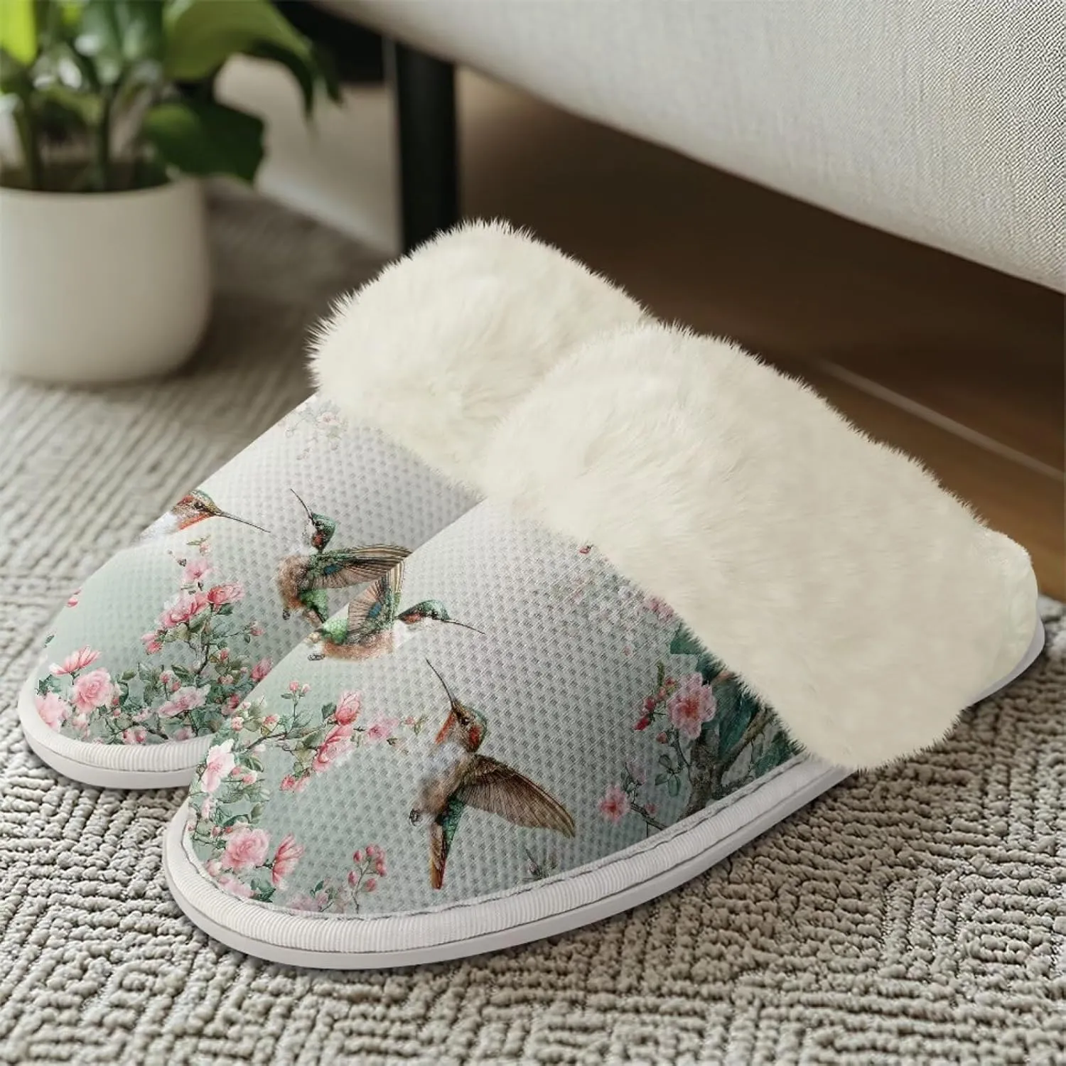 Women's Fuzzy Slip-on Slippers Cozy Lightweight House Slippers Non Slip Home Slippers Warm Winter Indoor Bedroom Slippers