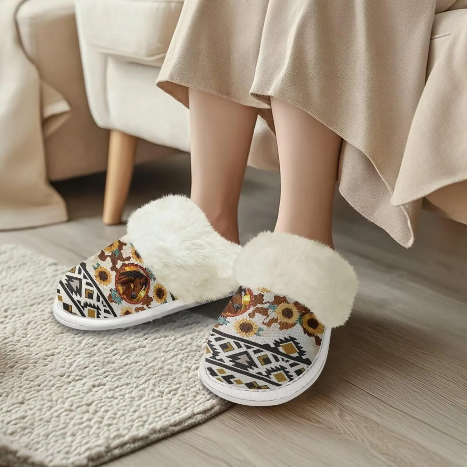Women's Fuzzy Slipper Home Slippers Fluffy Winter House Shoes Soft Sole Slippers for Indoor
