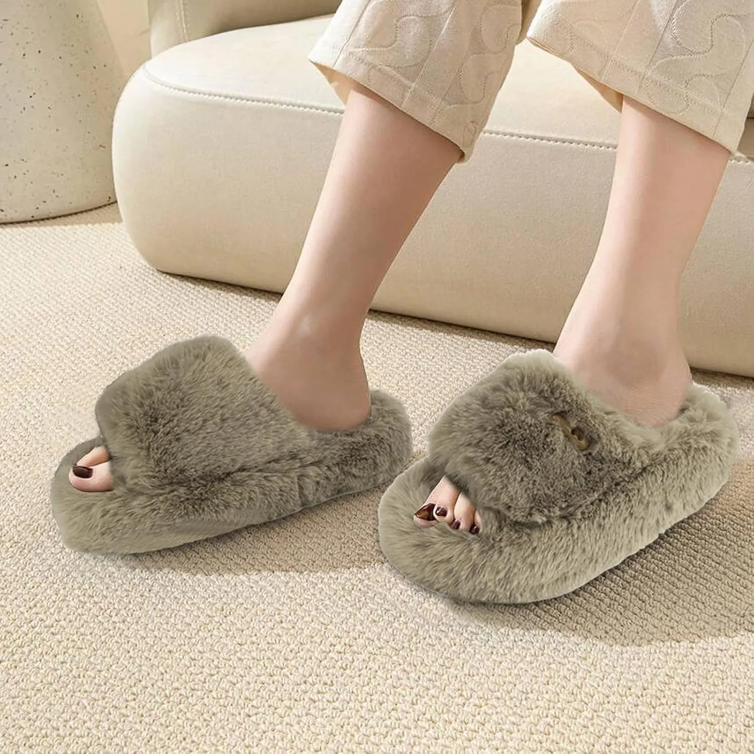 Women's Fuzzy Slippers | Comfy Memory Foam Plush Slides