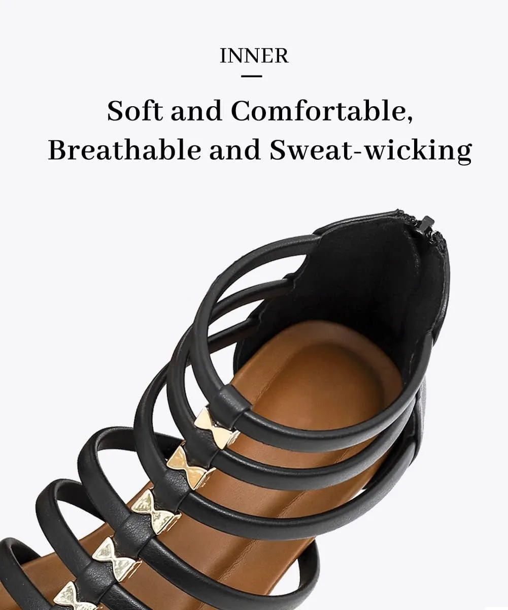 Women's Gladiator Sandals Open Toe Wedge Sandal Cross Strappy Flat Summer Roman Shoes Zipper Closure